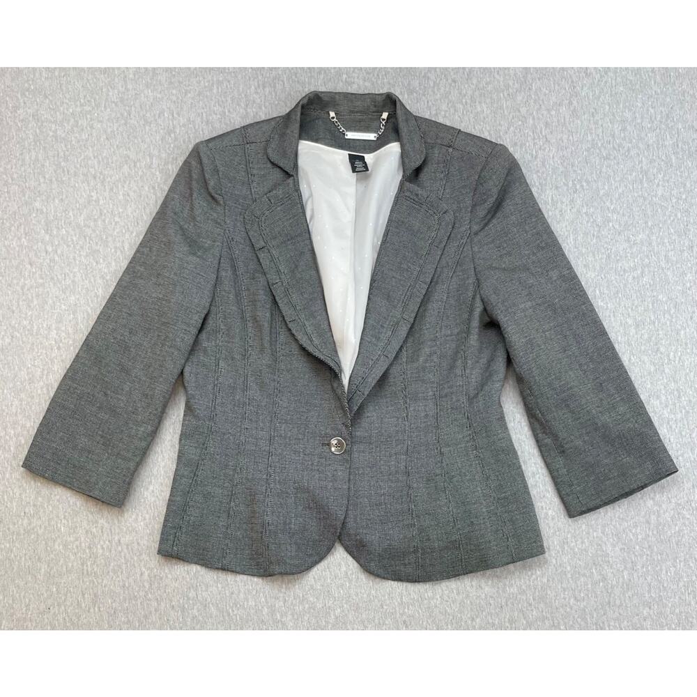 White House Black Market Blazer Women 10 Birds Eye Stretch One-Button 3/4 Sleeve